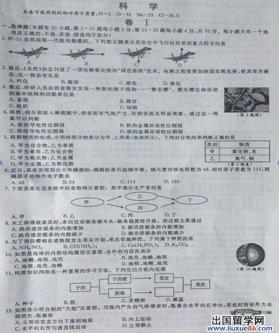 2013温州中考科学试题